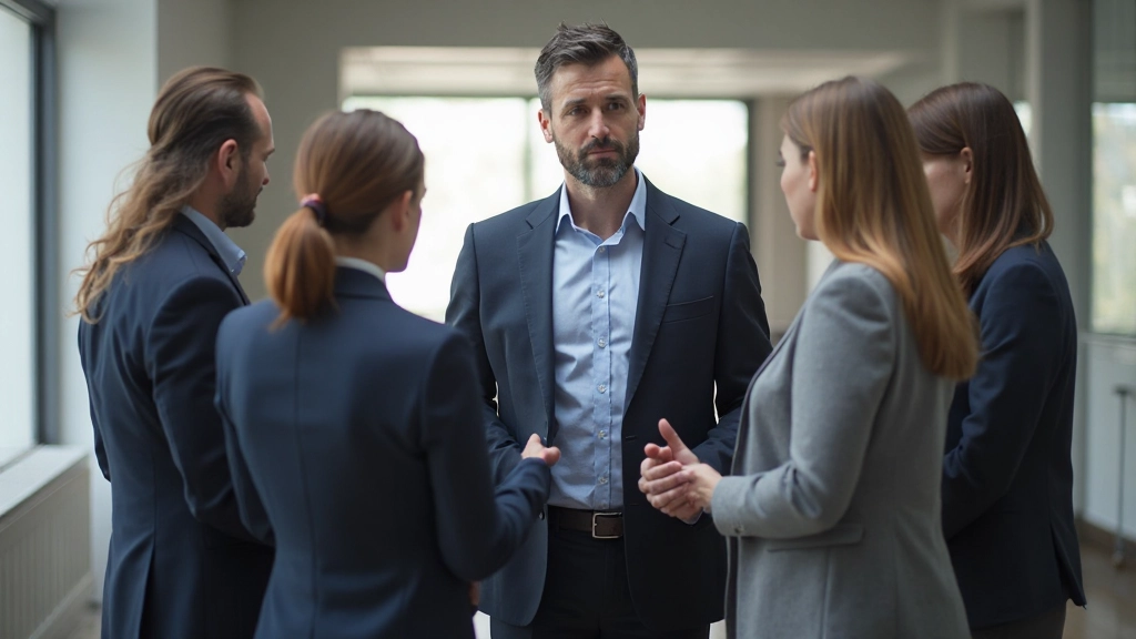 Profesionales en círculo en sesión de trabajo colaborativo mostrando liderazgo distribuido y empoderamiento