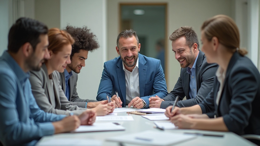 Equipo de gestión financiera discutiendo estrategia de reducción de costos en sala de conferencias