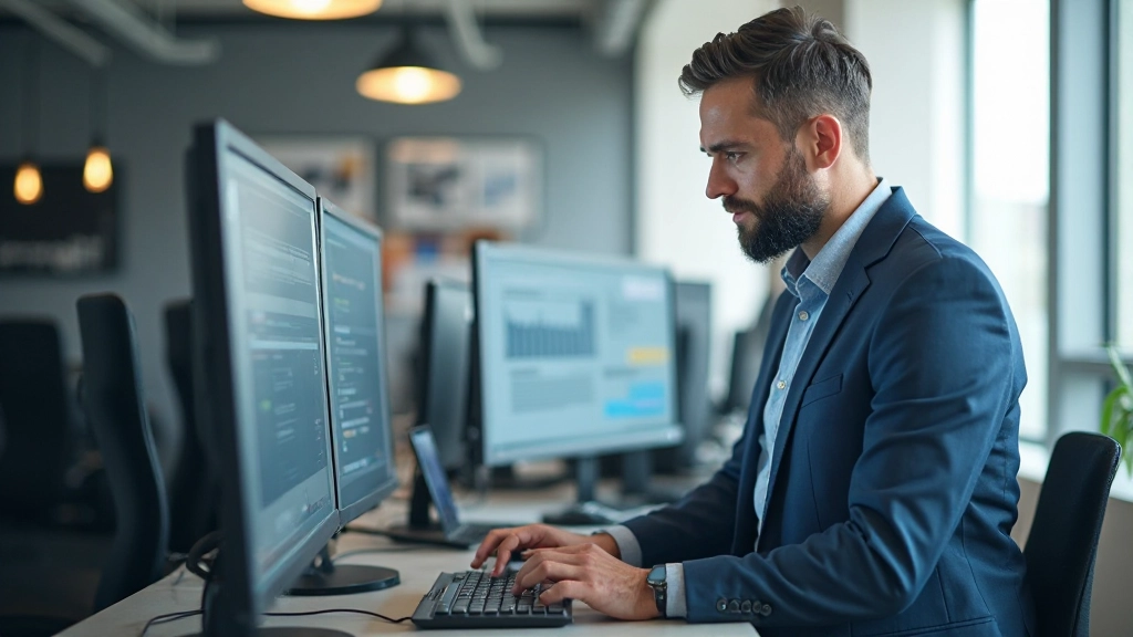 Profesional implementando sistemas de software de automatización en oficina moderna