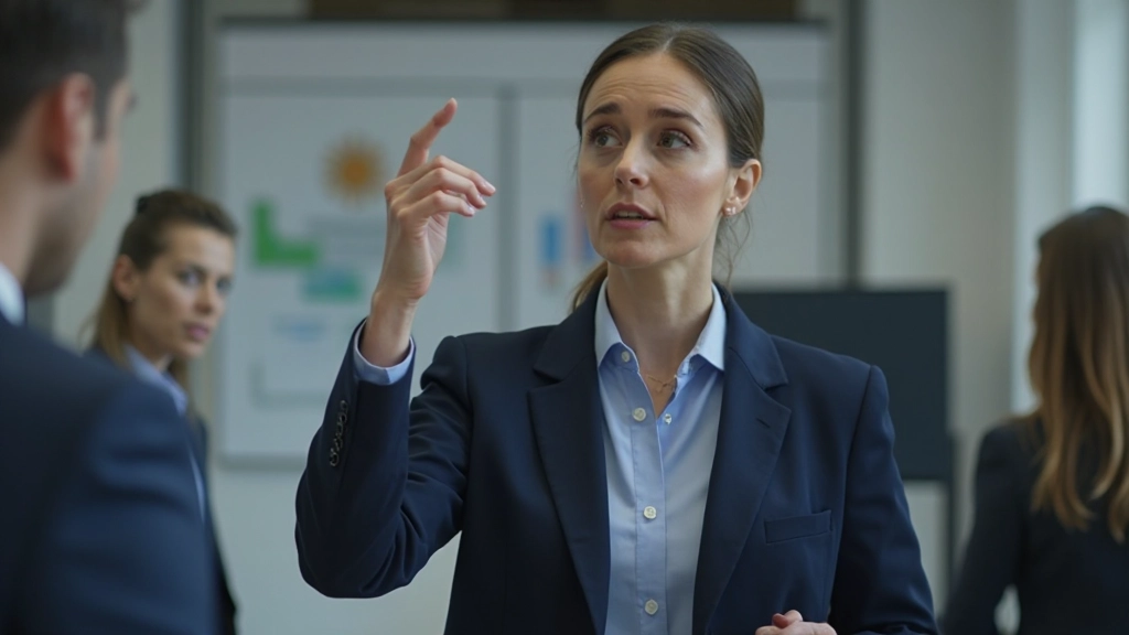 Directora ejecutiva presentando plan de optimización financiera al equipo de liderazgo